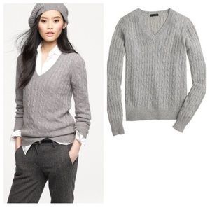 J Crew New. V neck gray cable petite sweater